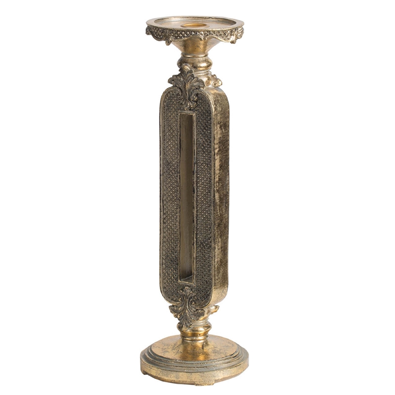 Candle Holder- Antique Gold Tabletop Accent- 14 Inch Keyhole Stem