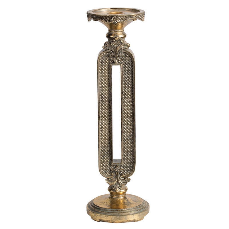 Candle Holder- Antique Gold Tabletop Accent- 14 Inch Keyhole Stem