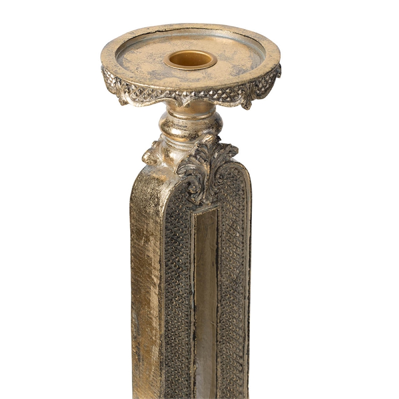 Candle Holder- Antique Gold Tabletop Accent- 14 Inch Keyhole Stem