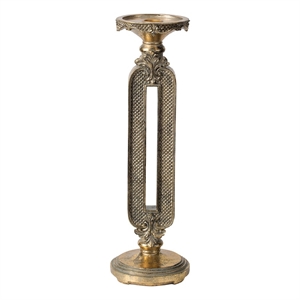 Candle Holder- Antique Gold Tabletop Accent- 14 Inch Keyhole Stem