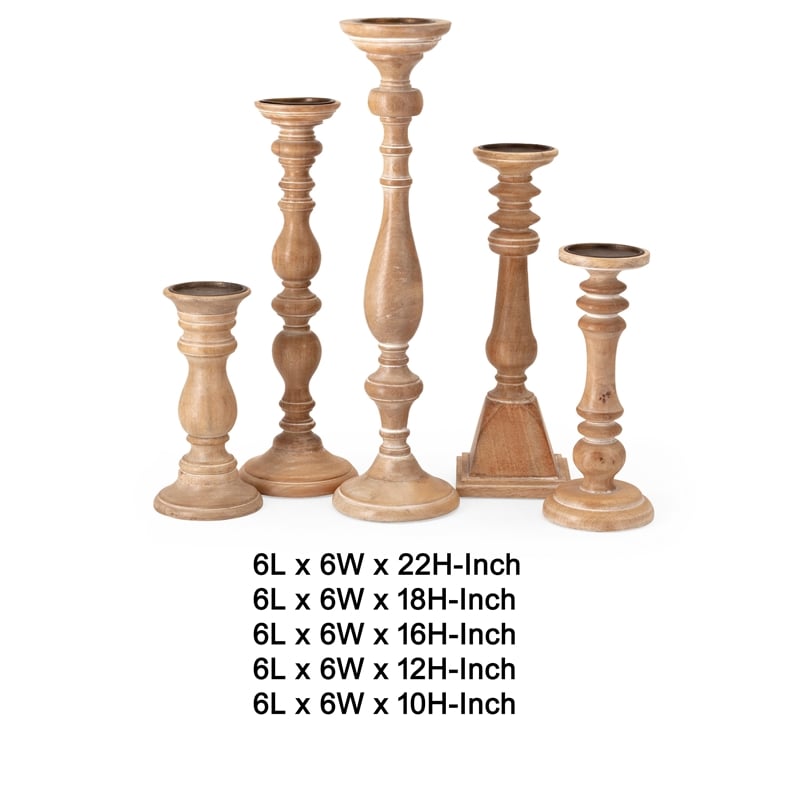 Hez 5pc Turned Candle Holder Set- Classic Accent- Rustic Brown Wood