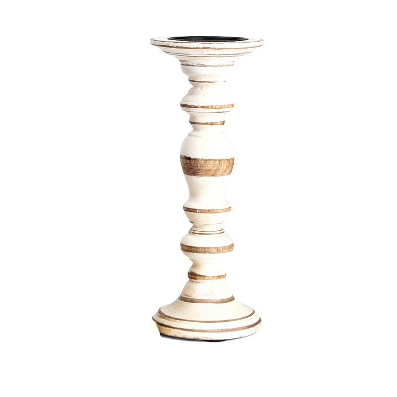 Hez 5pc Layered Candle Holder Set- Distressed Cream and Brown Wood
