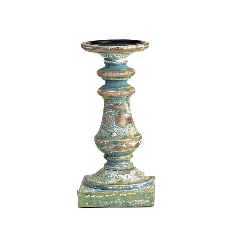 Hez 5pc Layered Candle Holder Set- Distressed Cream and Brown Wood