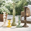 Hez 5pc Layered Candle Holder Set- Distressed Cream and Brown Wood