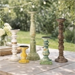 Hez 5pc Layered Candle Holder Set- Distressed Cream and Brown Wood