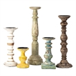 Hez 5pc Layered Candle Holder Set- Distressed Cream and Brown Wood