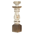 Candle Holder- Lotus Flower Style Top- Turned Body- White Wood 19 Inch