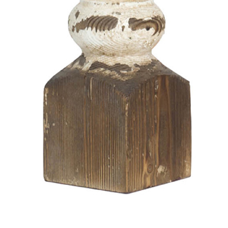 Candle Holder- Lotus Flower Style Top- Turned Body- White Wood 19 Inch