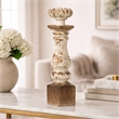 Candle Holder- Lotus Flower Style Top- Turned Body- White Wood 19 Inch