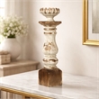 Candle Holder- Lotus Flower Style Top- Turned Body- White Wood 19 Inch