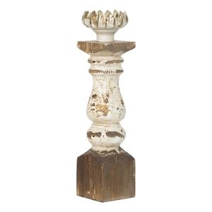 Candle Holder- Lotus Flower Style Top- Turned Body- White Wood 19 Inch
