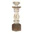 Candle Holder- Lotus Flower Style Top- Turned Body- White Wood 19 Inch