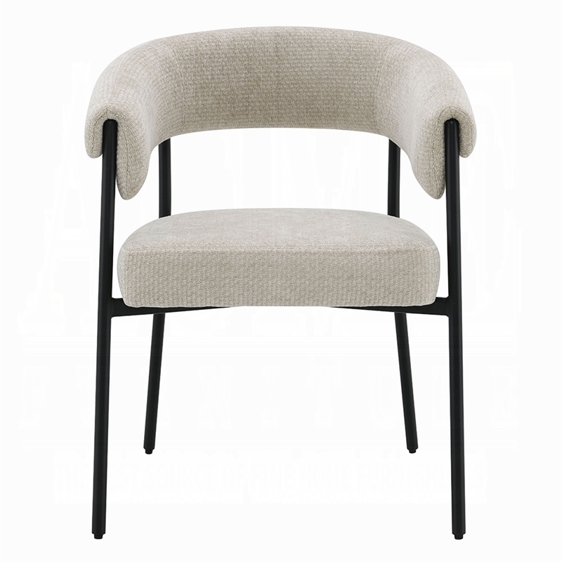 Jexy Dining Armchair Set of 2- Barrel Back- Black Metal- Beige Seat