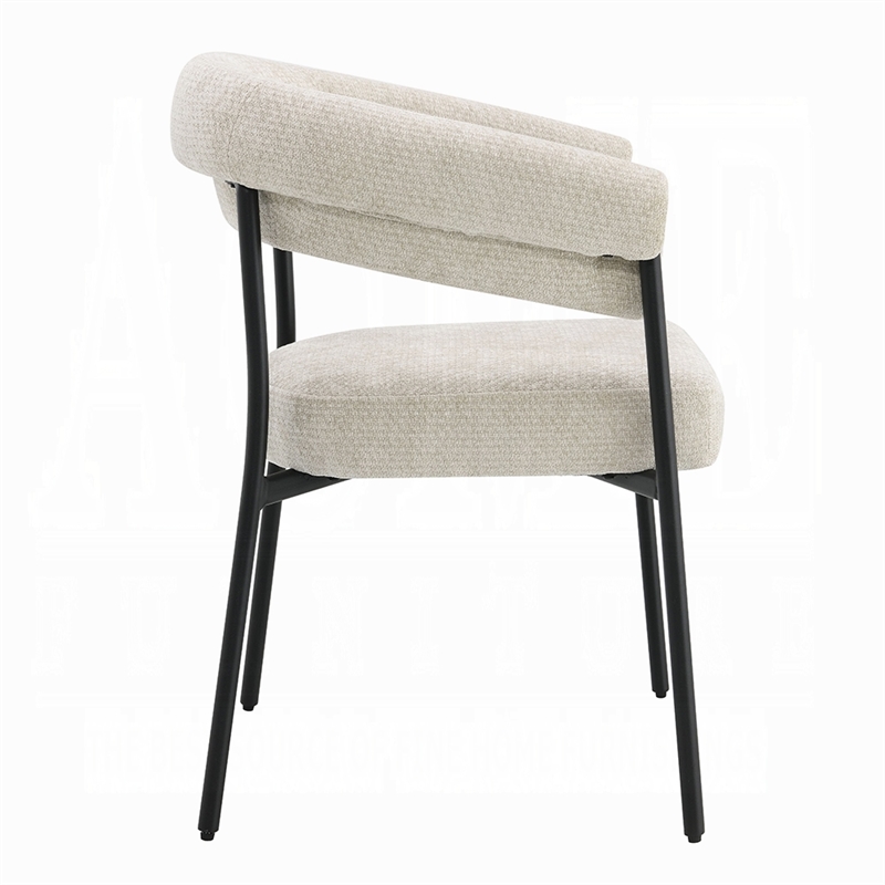 Jexy Dining Armchair Set of 2- Barrel Back- Black Metal- Beige Seat