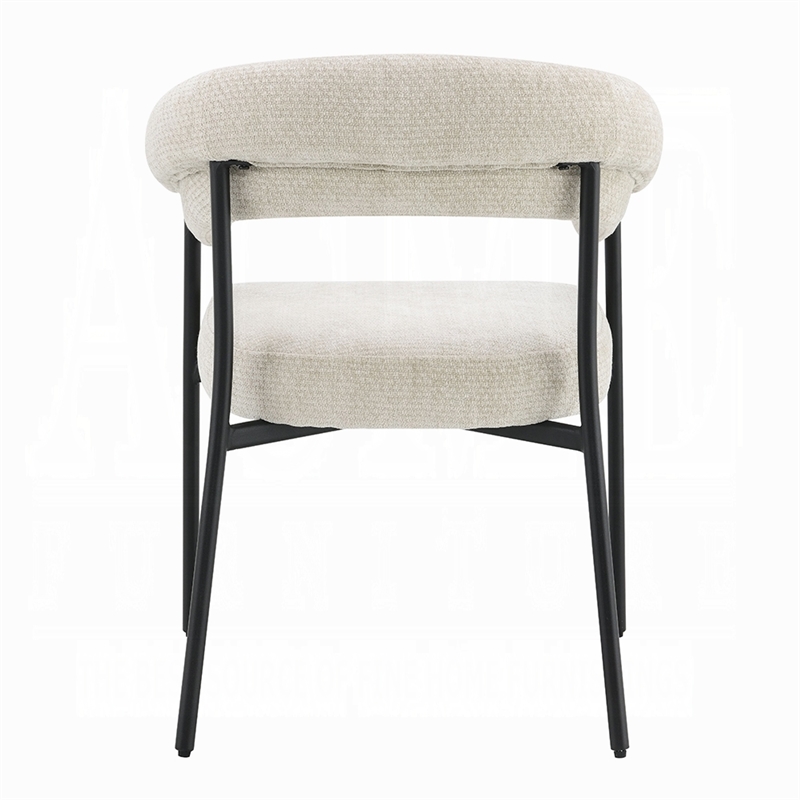 Jexy Dining Armchair Set of 2- Barrel Back- Black Metal- Beige Seat