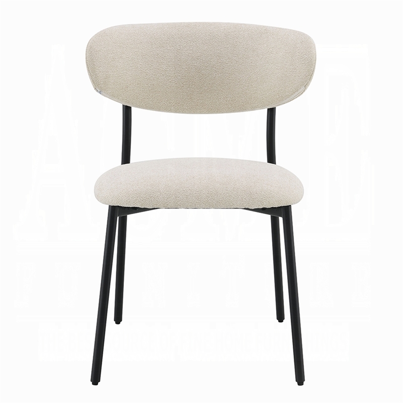 Jexy Dining Side Chair Set of 2- Black Metal Base- Beige Padded Seat