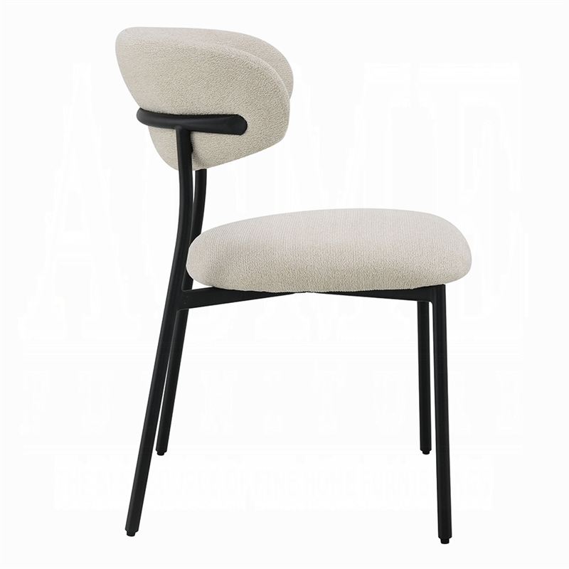 Jexy Dining Side Chair Set of 2- Black Metal Base- Beige Padded Seat