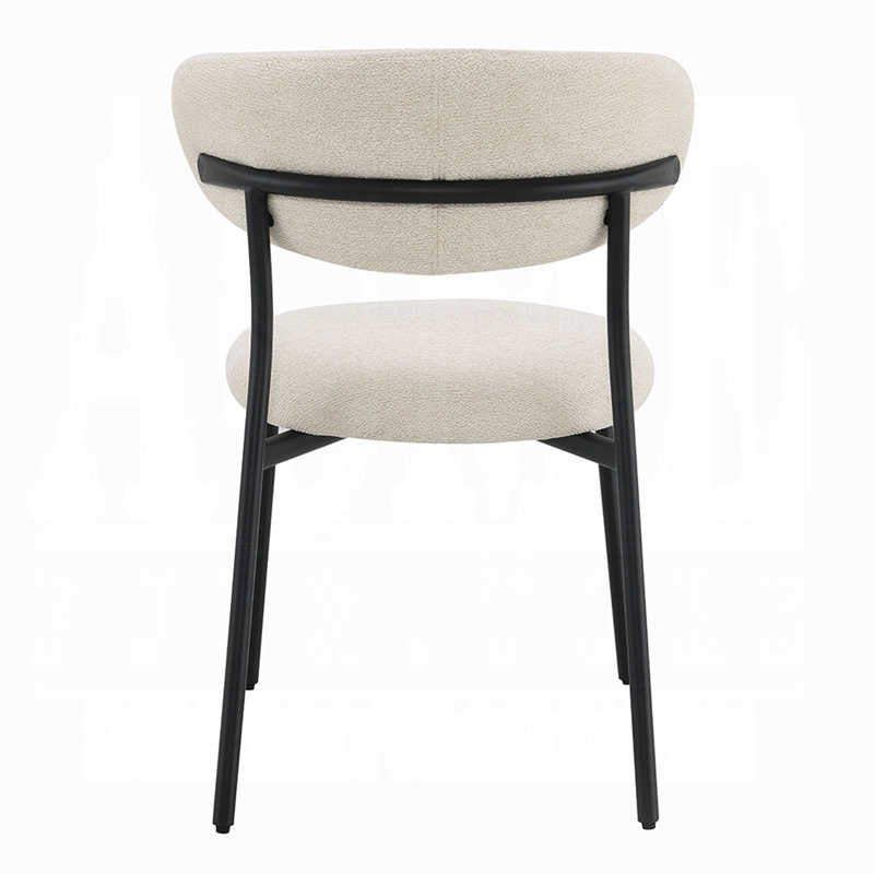 Jexy Dining Side Chair Set of 2- Black Metal Base- Beige Padded Seat