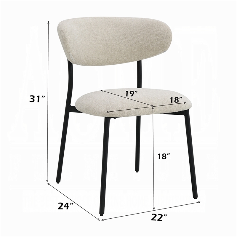 Jexy Dining Side Chair Set of 2- Black Metal Base- Beige Padded Seat