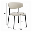 Jexy Dining Side Chair Set of 2- Black Metal Base- Beige Padded Seat