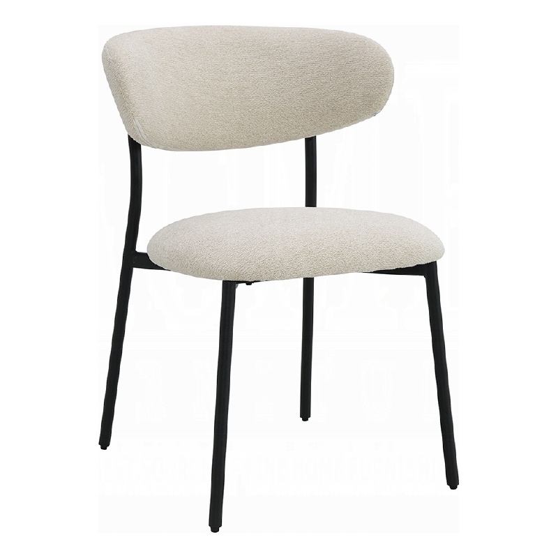 Jexy Dining Side Chair Set of 2- Black Metal Base- Beige Padded Seat