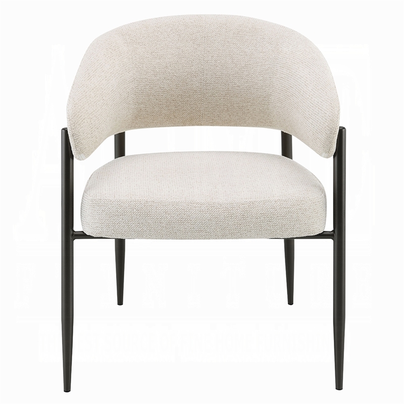 Jexy Dining Armchair Set of 2- Barrel Back- Beige Chenille- Black Metal
