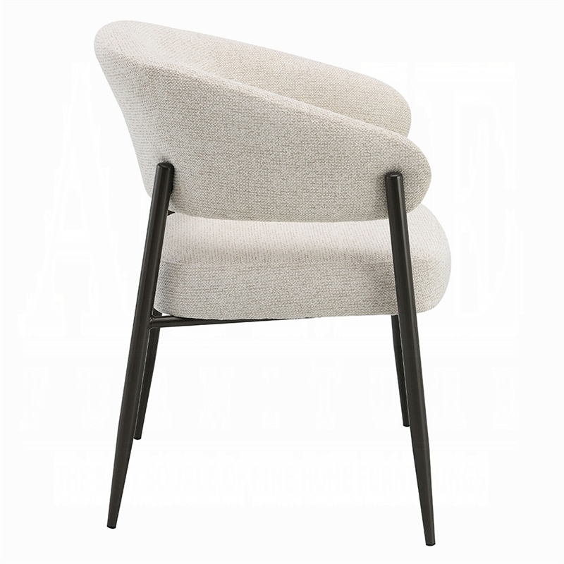 Jexy Dining Armchair Set of 2- Barrel Back- Beige Chenille- Black Metal