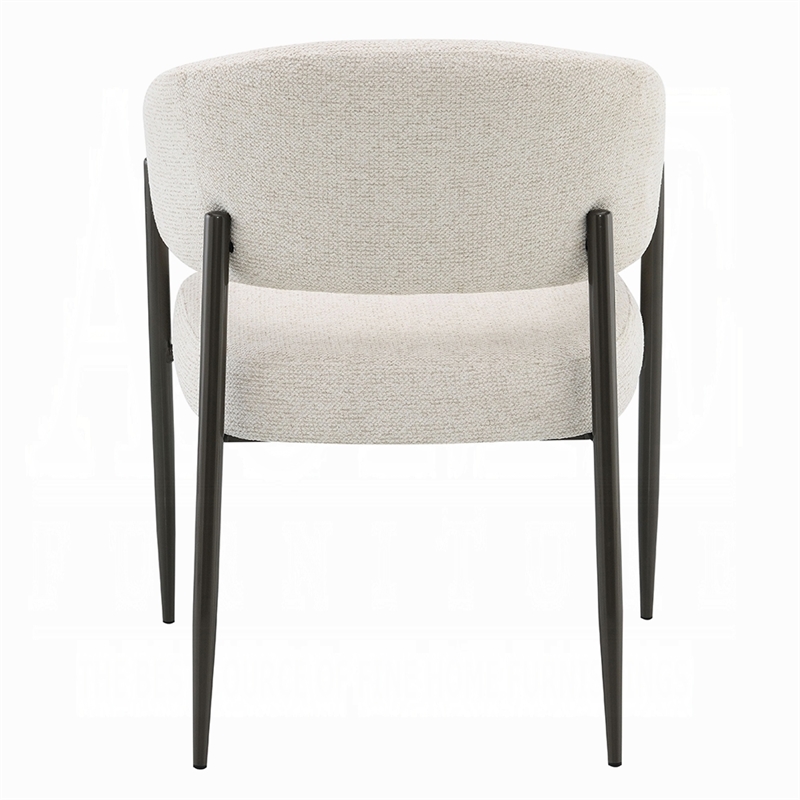 Jexy Dining Armchair Set of 2- Barrel Back- Beige Chenille- Black Metal