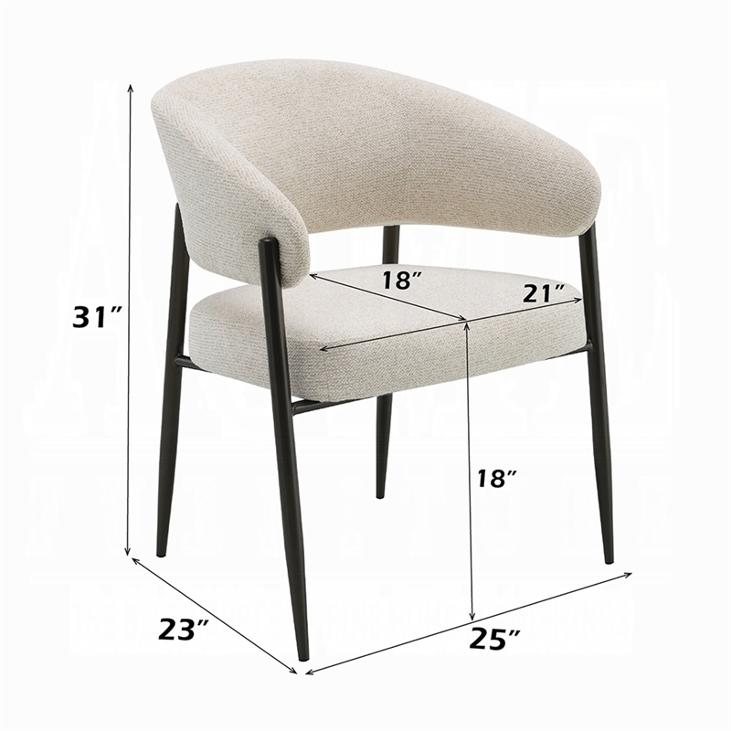 Jexy Dining Armchair Set of 2- Barrel Back- Beige Chenille- Black Metal