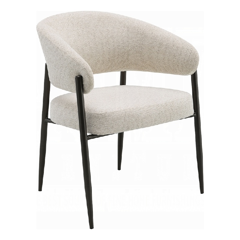 Jexy Dining Armchair Set of 2- Barrel Back- Beige Chenille- Black Metal