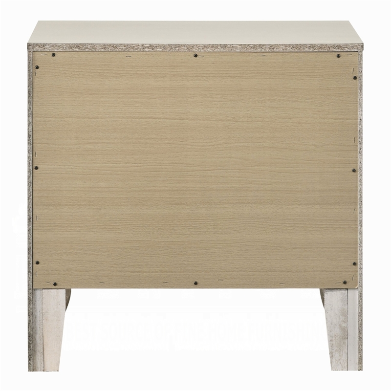 Remy Nightstand- 3 Contemporary Faceted Drawers- Antique White Finish