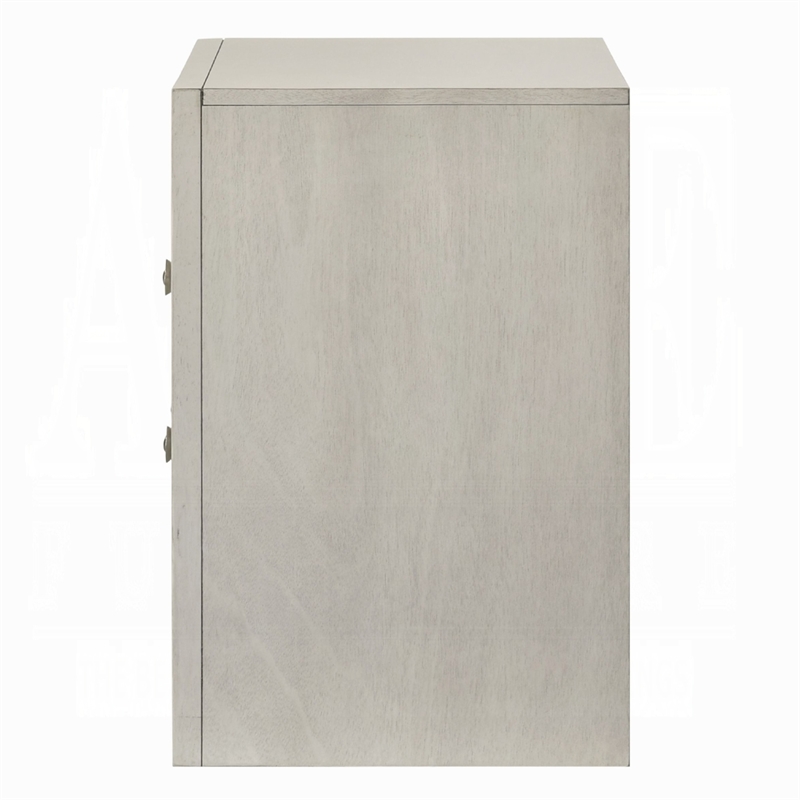 Remy Nightstand- 3 Contemporary Faceted Drawers- Antique White Finish