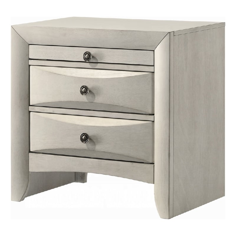 Remy Nightstand- 3 Contemporary Faceted Drawers- Antique White Finish