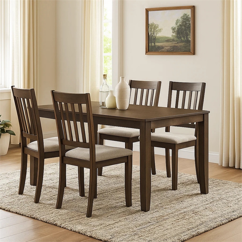 Dexy Dining Table- 59 Inch Rectangular Top- Farmhouse Walnut Brown