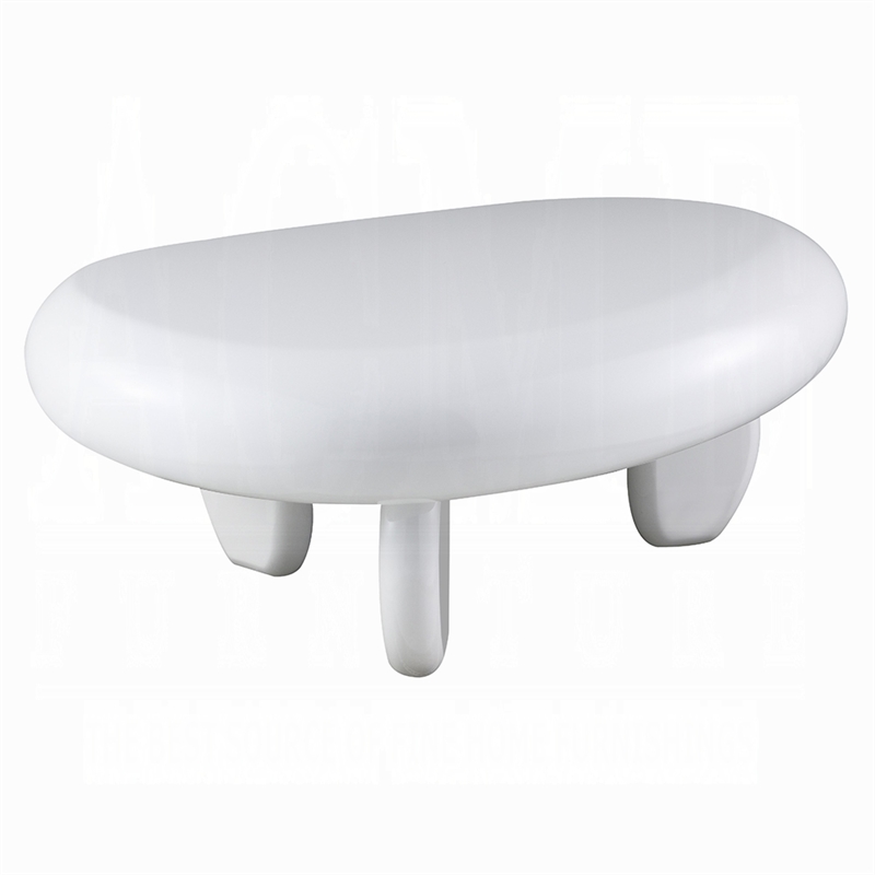 Vayu Coffee Table- 30 Inch Asymmetric Pebble Design- High Gloss White
