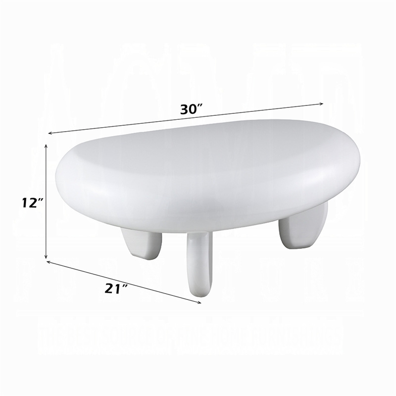 Vayu Coffee Table- 30 Inch Asymmetric Pebble Design- High Gloss White