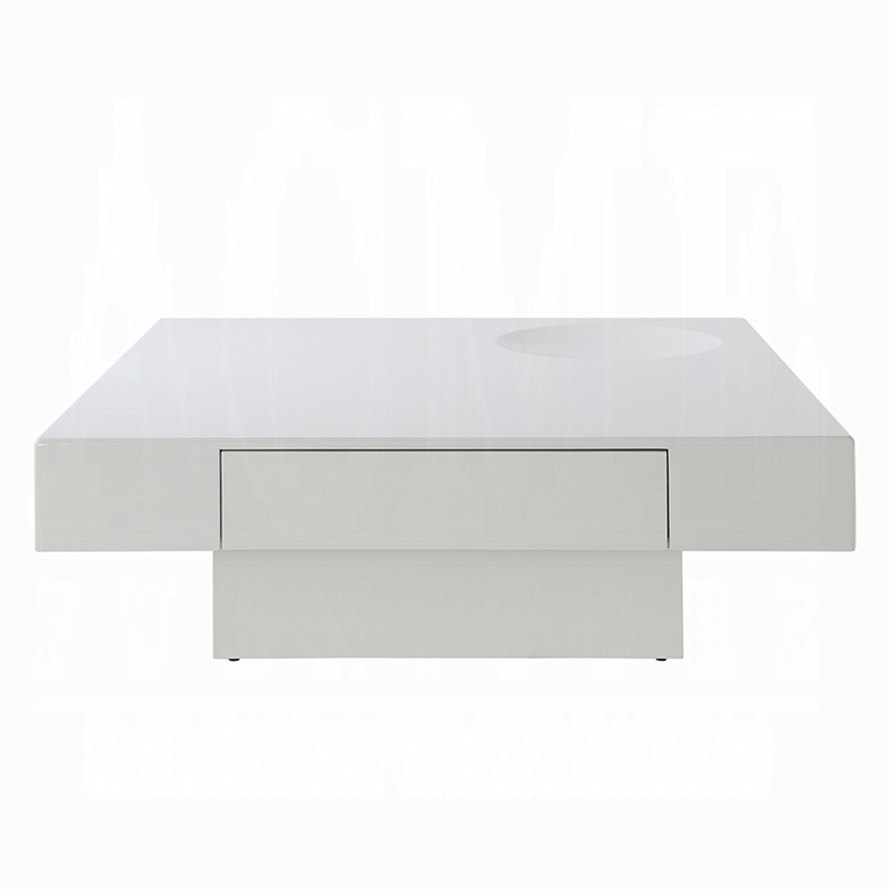 Keya Coffee Table- 43 Inch Square Plinth Top- High Gloss White Finish