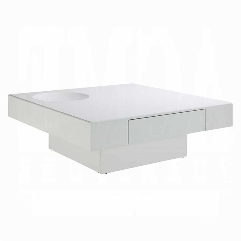 Keya Coffee Table- 43 Inch Square Plinth Top- High Gloss White Finish