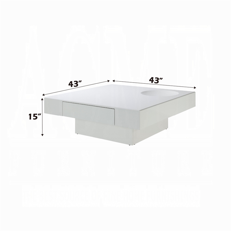 Keya Coffee Table- 43 Inch Square Plinth Top- High Gloss White Finish