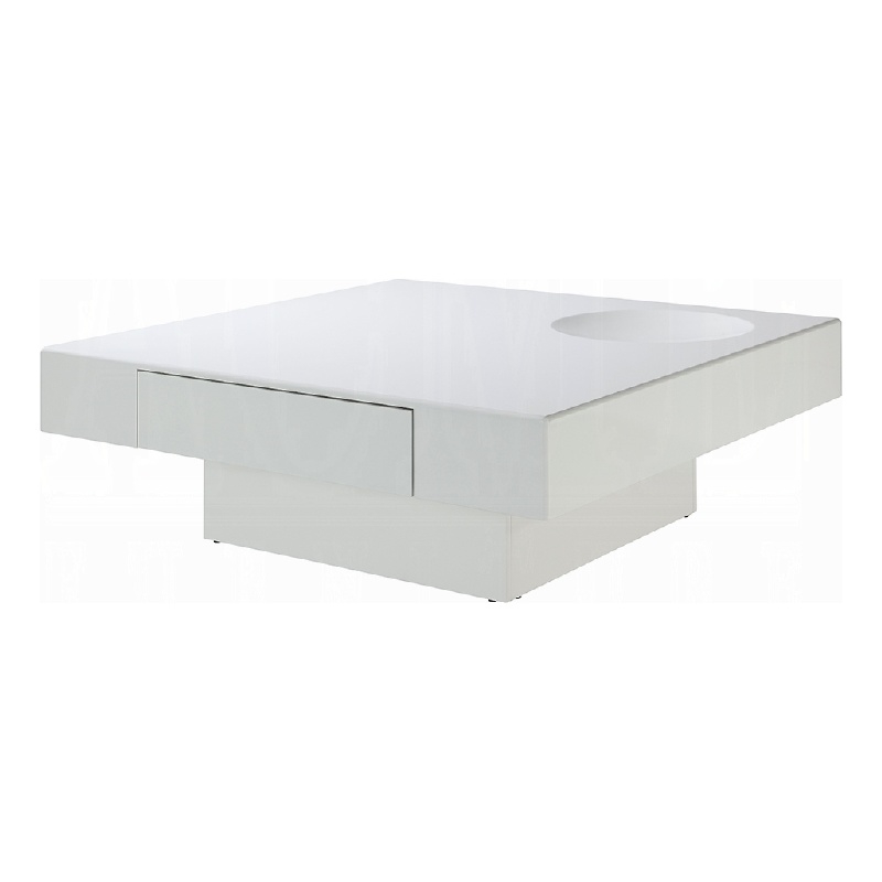 Keya Coffee Table- 43 Inch Square Plinth Top- High Gloss White Finish