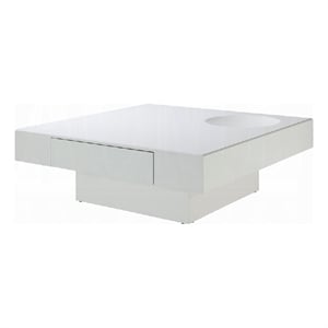 Keya Coffee Table- 43 Inch Square Plinth Top- High Gloss White Finish