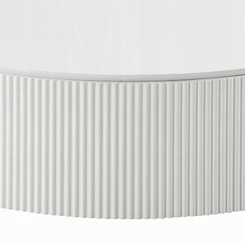Del Modern Coffee Table- 47 Inch Round Top- Glossy White Ribbed Base
