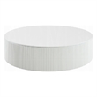 Del Modern Coffee Table- 47 Inch Round Top- Glossy White Ribbed Base