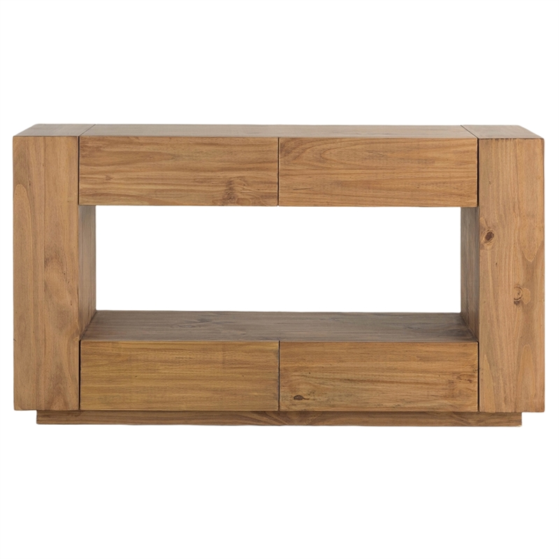 Ayma Sofa Console Table- 4 Drawers- 54 Inch Rectangular- Oak Brown