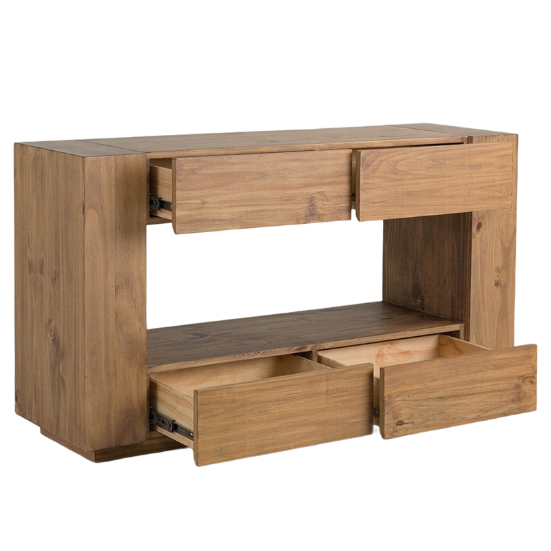 Ayma Sofa Console Table- 4 Drawers- 54 Inch Rectangular- Oak Brown