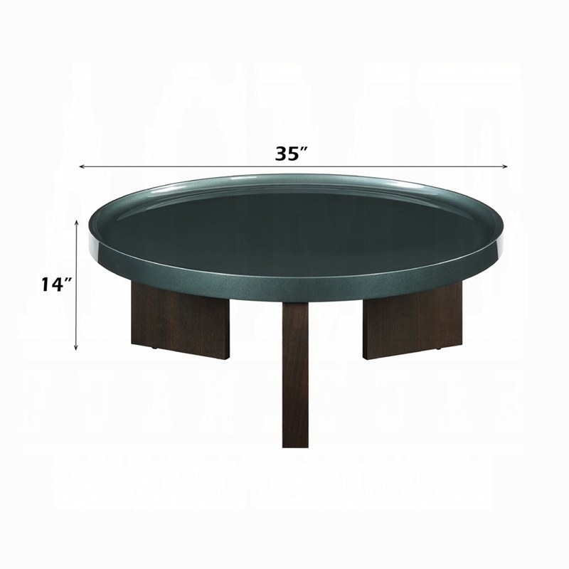 Lexy Coffee Table- 35 Inch Round Top- Low Profile High Gloss Blackish Green
