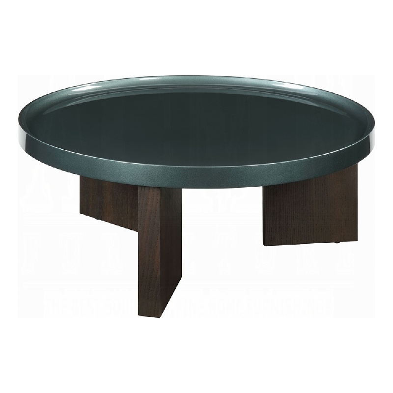 Lexy Coffee Table- 35 Inch Round Top- Low Profile High Gloss Blackish Green