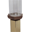 Gemo Hurricane Candle Holder with Gold Base- Mango Wood Accent 21 Inch