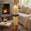 Gemo Hurricane Candle Holder with Gold Base- Mango Wood Accent 21 Inch
