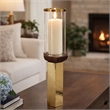 Gemo Hurricane Candle Holder with Gold Base- Mango Wood Accent 21 Inch